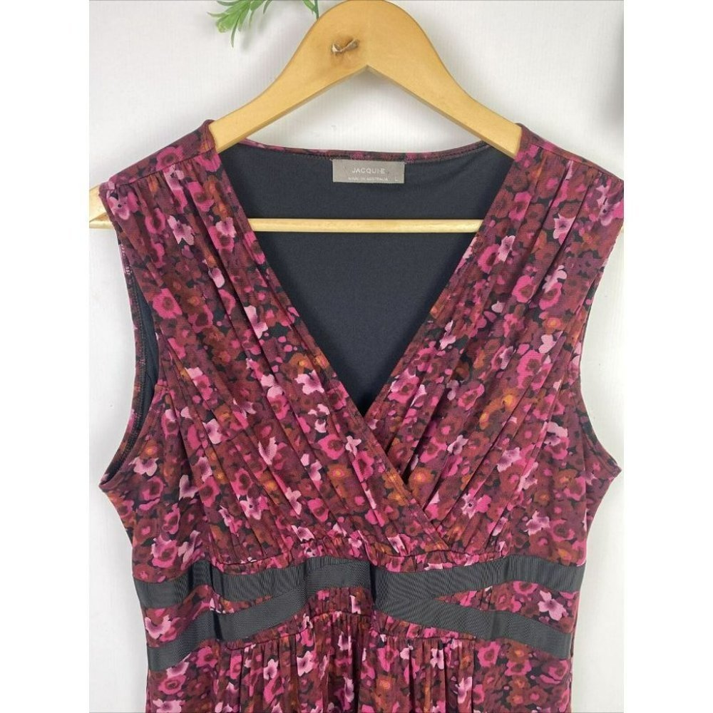 Jacqui E Size L Women's A-Line Dress Pink Purple Floral print - Picture 2 of 8